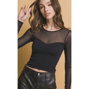 Mesh Contrast Diamond Detailed Top