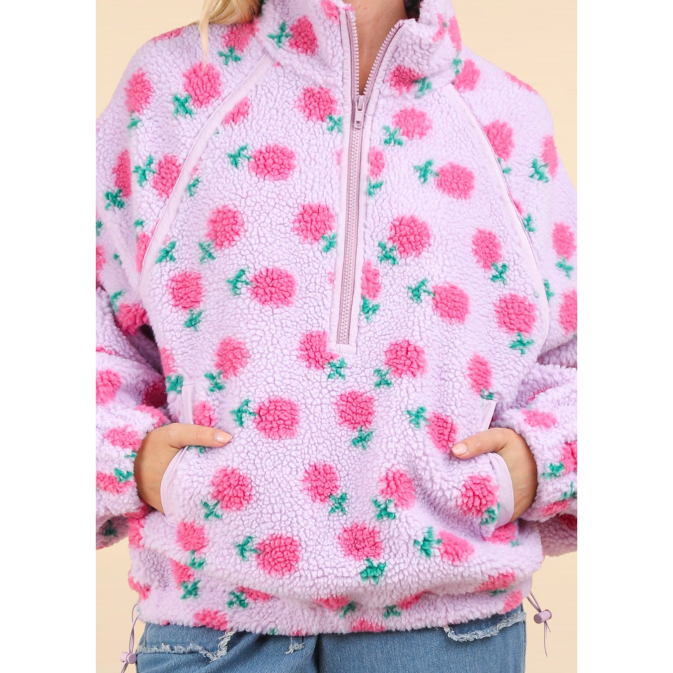 Floral Fleece Quarter Zip Pullover