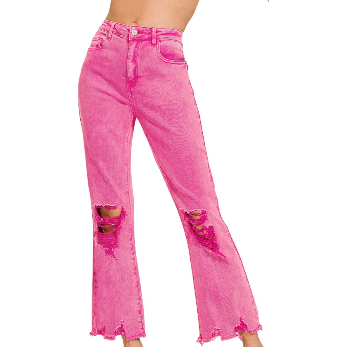 Peony Pink Distressed Jeans