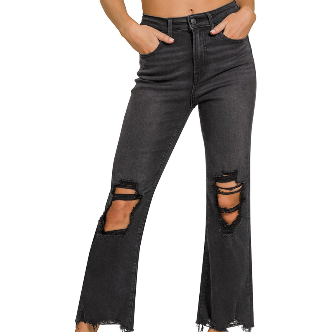 Onyx Distressed Cropped Jeans