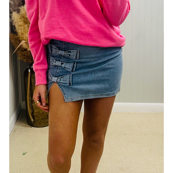 Bow Denim Mini Skirt