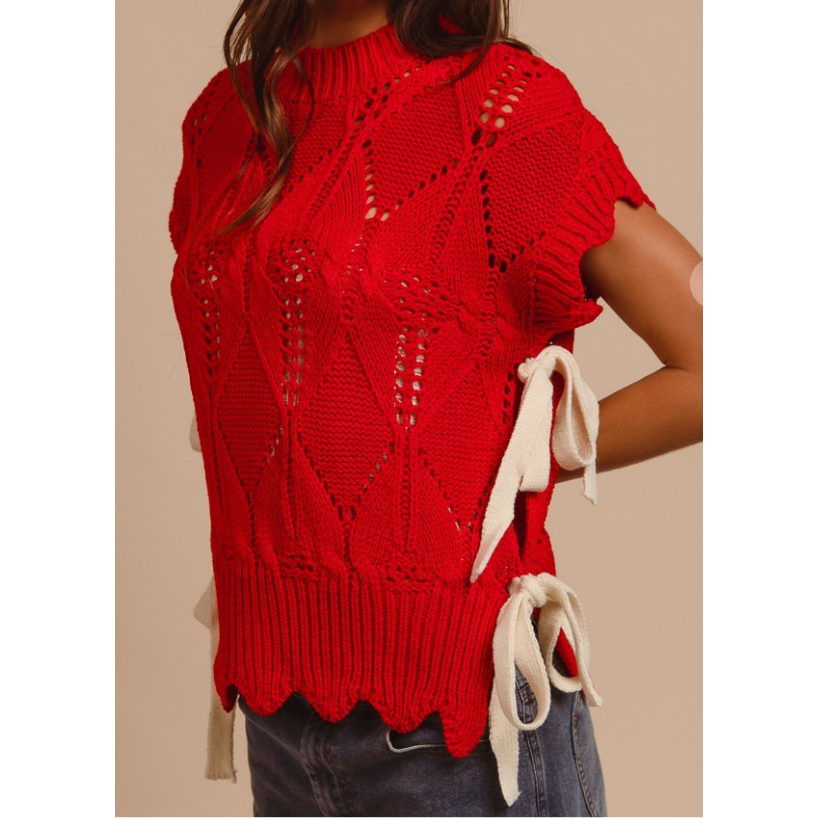 Side Tie Sweater Vest - Red