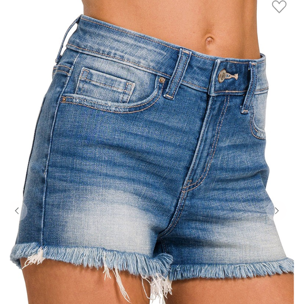 Distressed Hem Dark Wash Denim Shorts