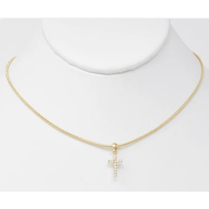 Gold Snake Chain with Rhinestone Cross 16"-18" Necklace