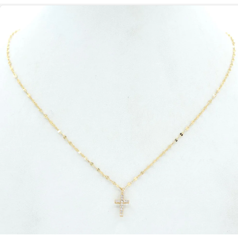 Gold Chain with Rhinestone Cross 16"-18" Necklace