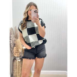 Checker With Stripes Pattern Sweater Vest