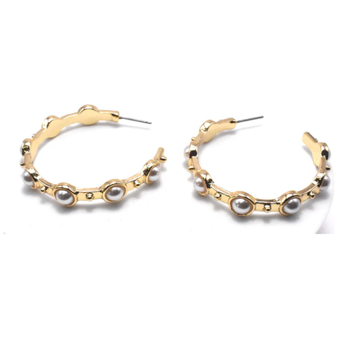 Pearl and Gold 2" Hoop Earring