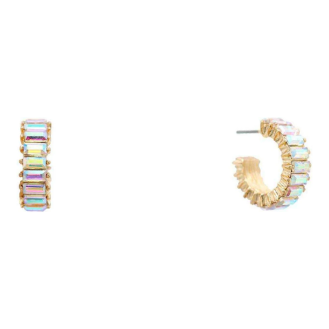 AB Crystal Baguett .75" Huggie Earring