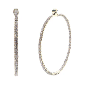Gold Thin Rhinestone 2" Hoop Earring