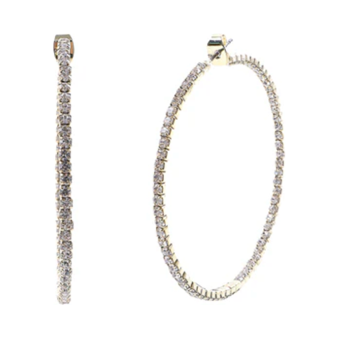Gold Thin Rhinestone 2" Hoop Earring