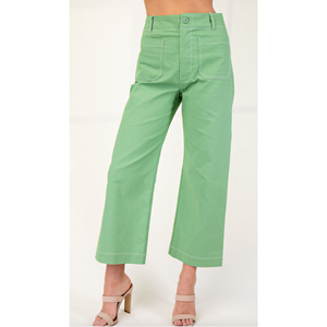 Cropped Wide Leg Pants - Apple Green