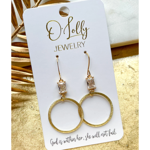 O’Lolly Earrings- CZ Rectangle w/Gold Hoops