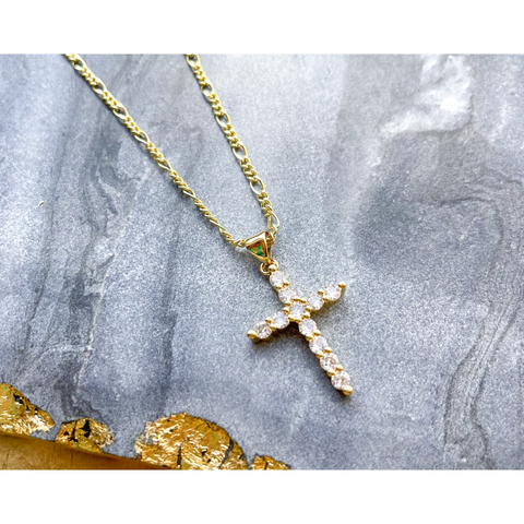 O'Lolly Rhinestone Cross Pendant Gold Necklace