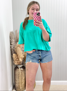 Mid Rise Mid Wash Classic Super Stretchy Denim Shorts