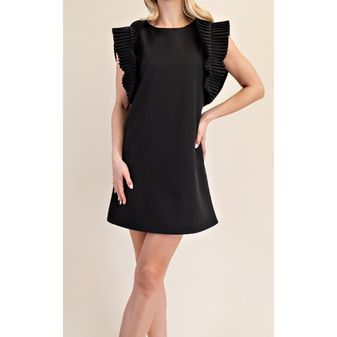 Pleated Shoulder Dress - Black