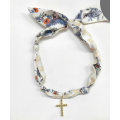 Scarf Necklace Beige/Navy with Bubble Cross
