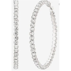 Silver Thin Rhinestone 1.2" Hoop Earring