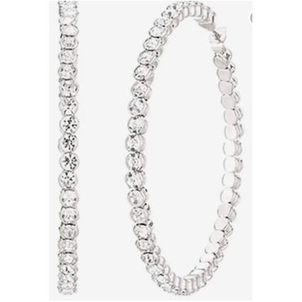 Silver Thin Rhinestone 1.2" Hoop Earring
