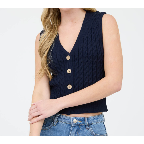 V Neck Button Down Sweater - Navy
