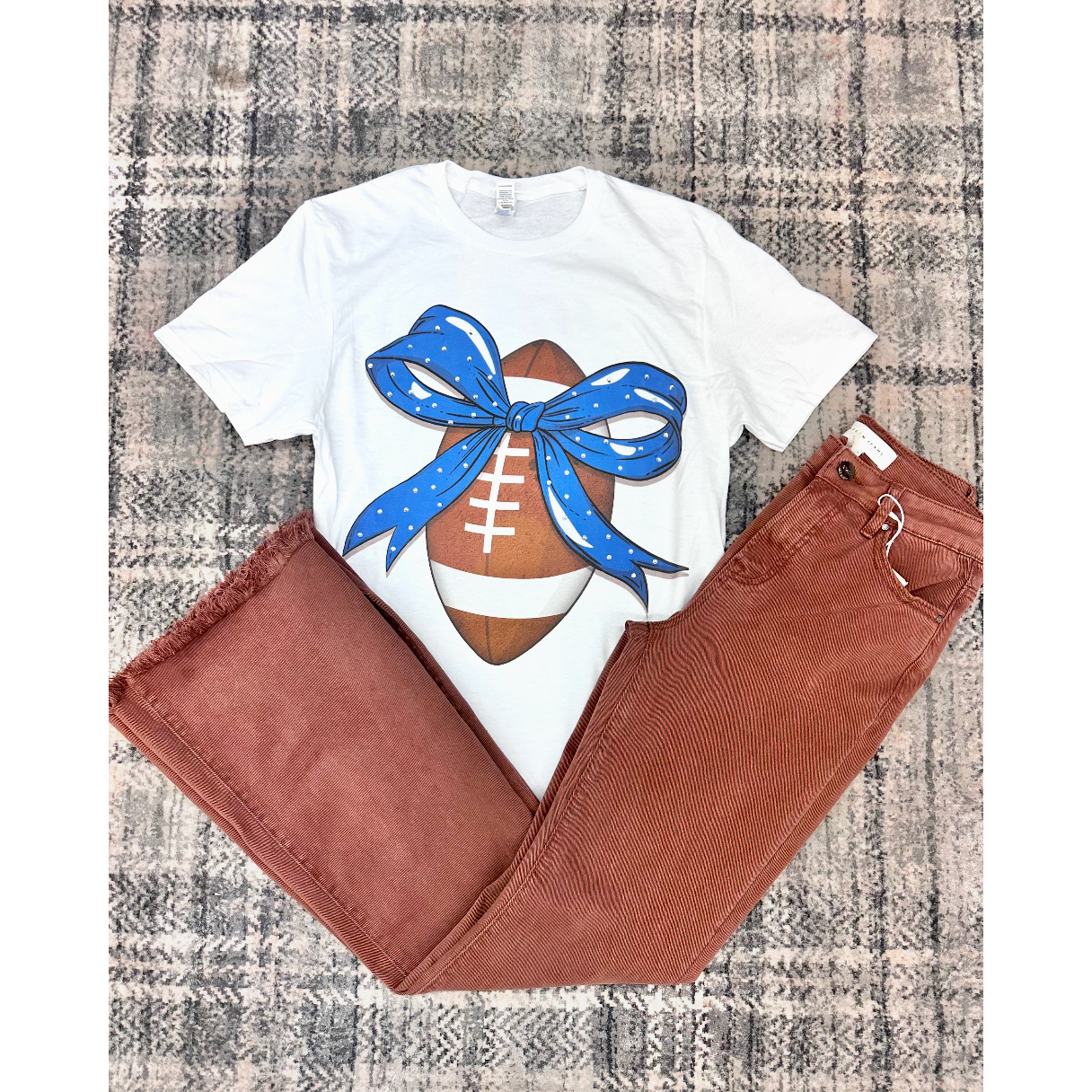Royal Rhinestone Football Bow Graphic Tee