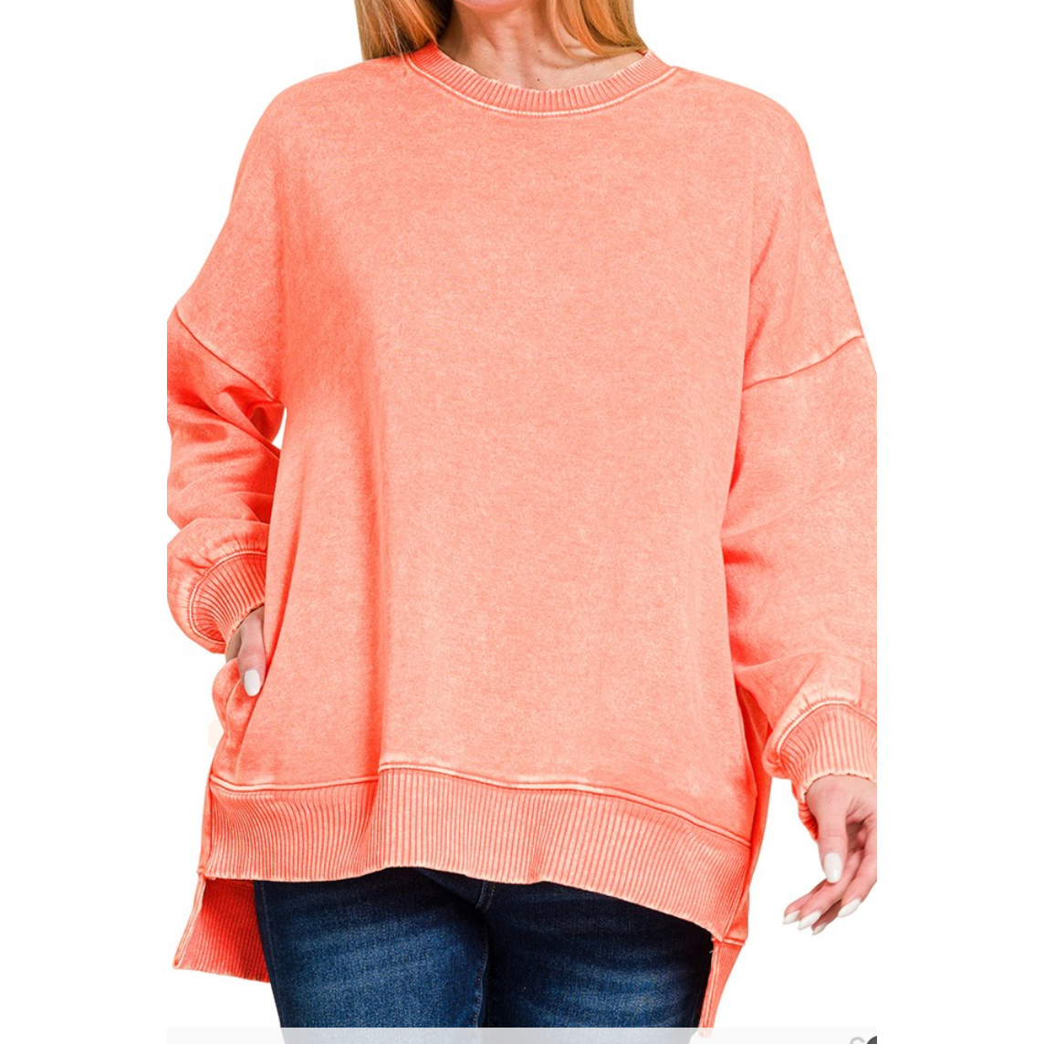 Acid Wash Fleece Hi-low Hem Pullover