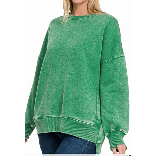 Acid Wash Fleece Hi-low Hem Pullover