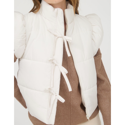 Flutter Sleeve Bow Detail Zip-up Puffer Vest