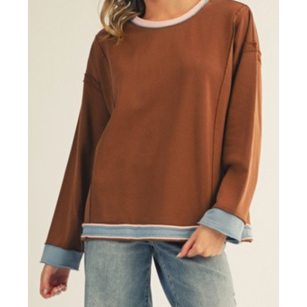 Raw Cut Edge Detail Color Blocked Top