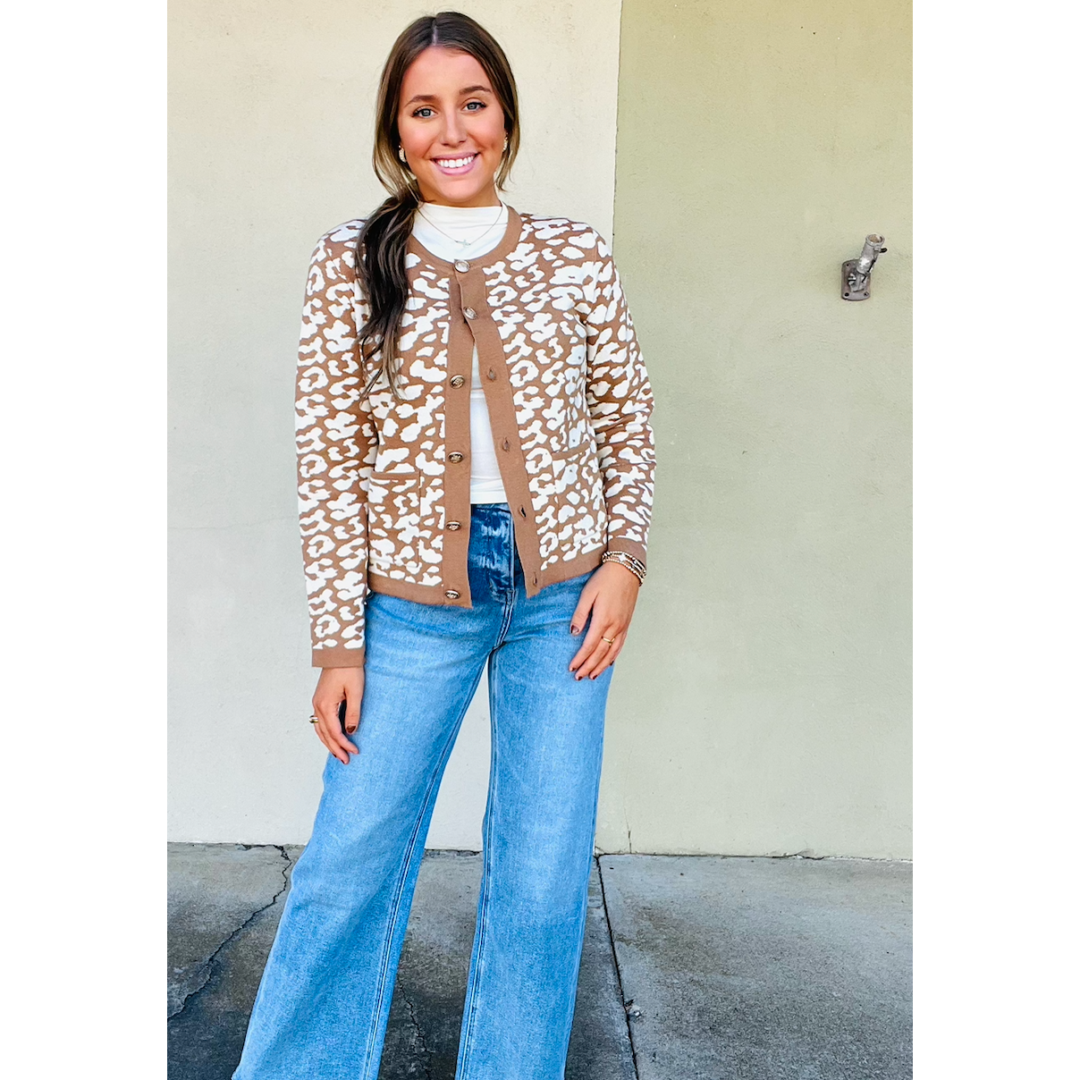 Button Down Leopard Sweater Cardigan