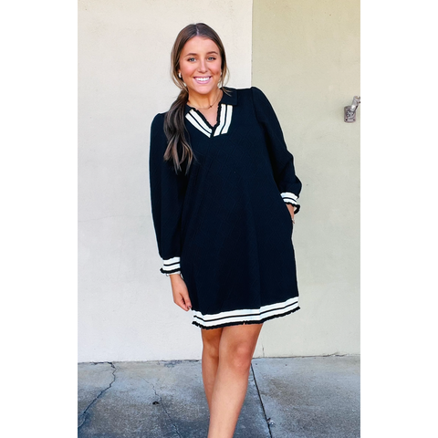 Black Collared Textured Dress