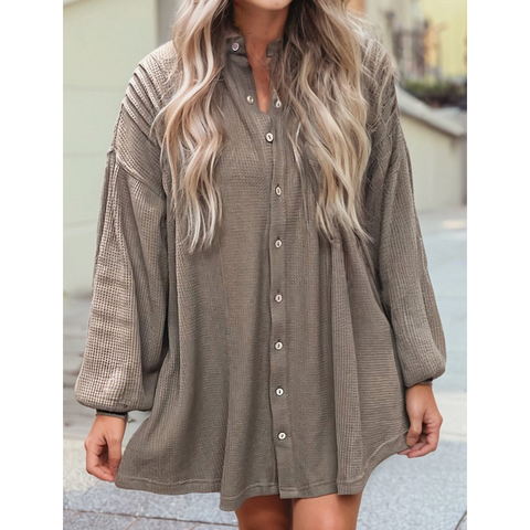 Button Down Long Sleeve Mini Dress