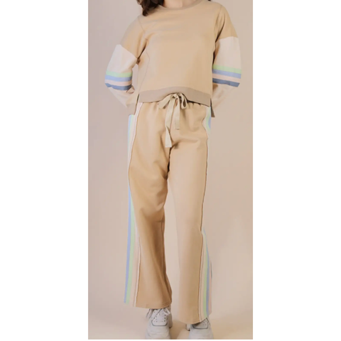 Color Tape Detail Knit Top & Pants Comfy Set