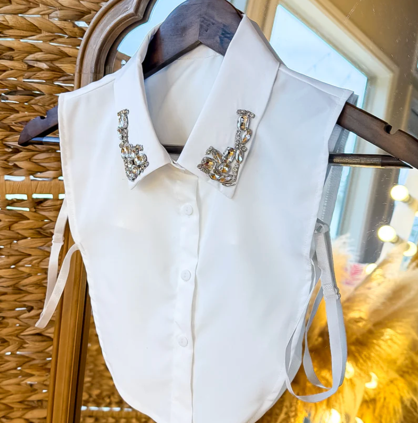 Faux Collar White Rhinestone