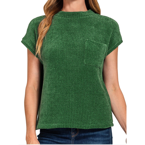 Chenille Waffle Short Sleeve Sweater