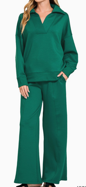 Scuba Collared Pullover And Pants Set