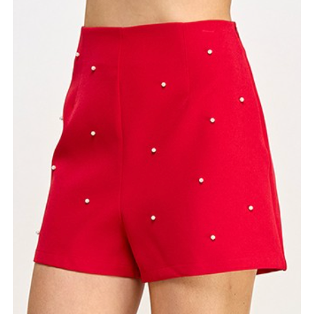 High Waist Short With Pearls - Red