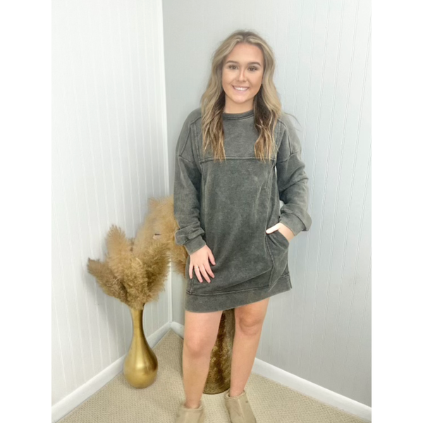 Sweatshirt Mini Dress - Black Mineral Washed