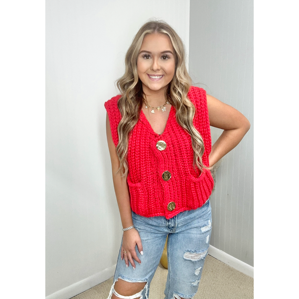 Red Sweater Vest With Buttons