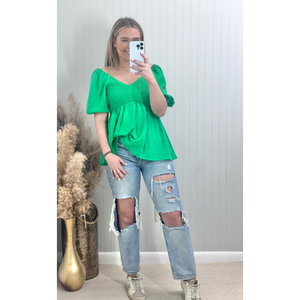 Smocked Baby Doll Top - Kelly Green