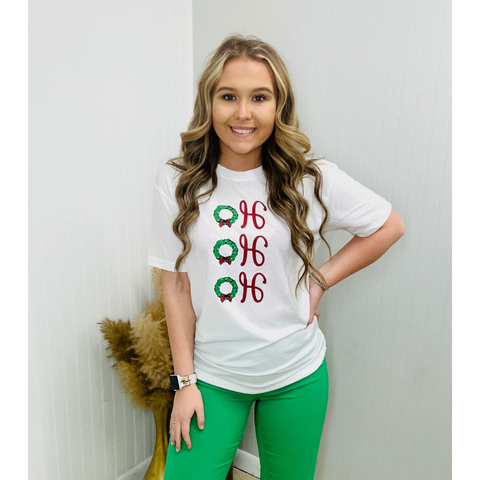 The Royal Standard - HoHoHo Wreath Crew Neck T-Shirt   White/Red/Green   -Asst.