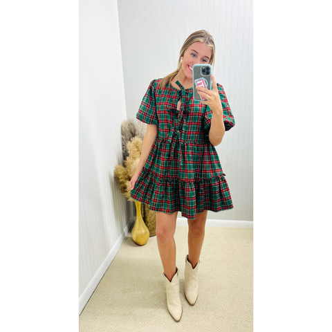 Plaid Mini Dress With Bow Detail