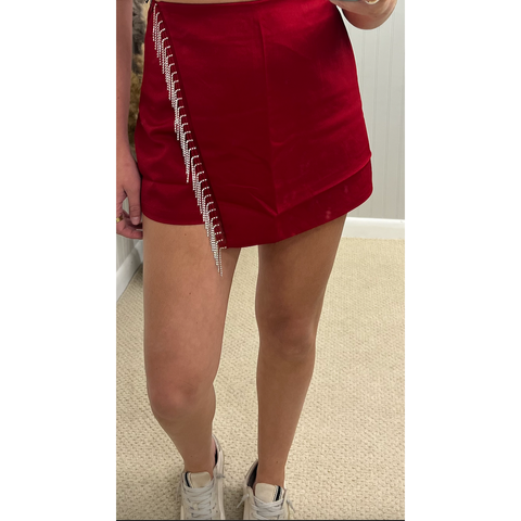 Beaded Fringe Skort - Red