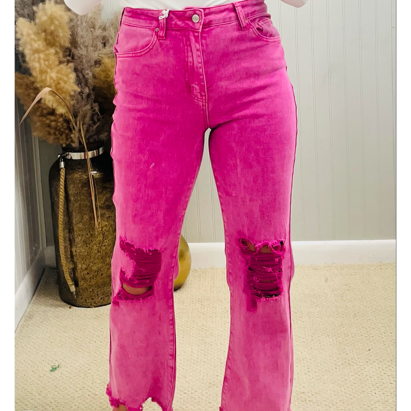 Peony Pink Distressed Jeans