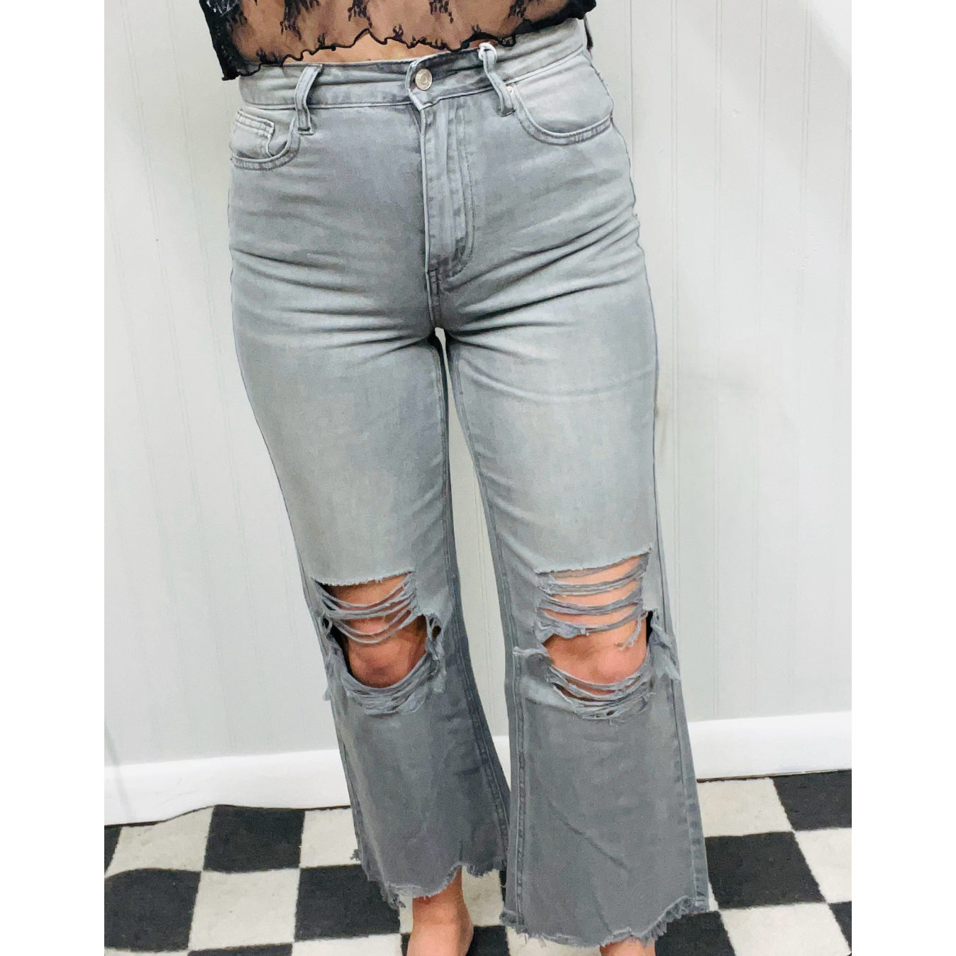 Washed Distressed Cropped Jeans