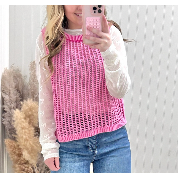 Bow Long Sleeve Mesh Blouse