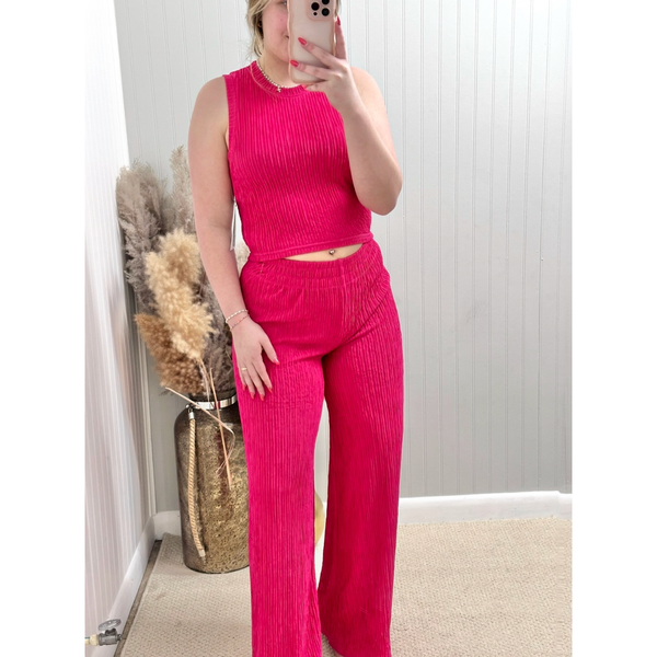 Textured 2Pc Cropped Top & Wide Leg Pants Set