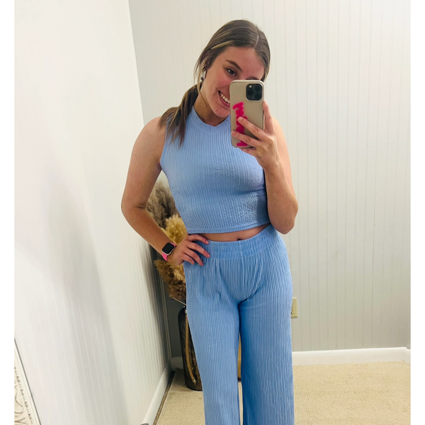 Textured 2Pc Cropped Top & Wide Leg Pants Set