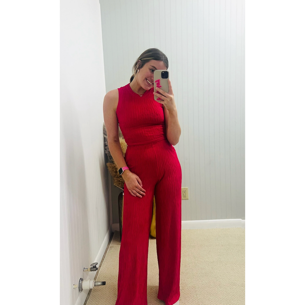 Textured 2Pc Cropped Top & Wide Leg Pants Set