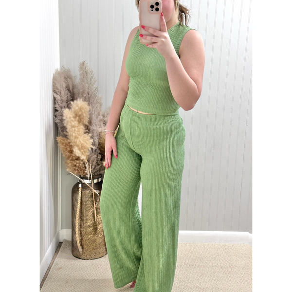 Textured 2Pc Cropped Top & Wide Leg Pants Set