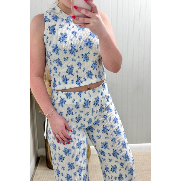 Textured 2Pc Cropped Top & Wide Leg Pants Set